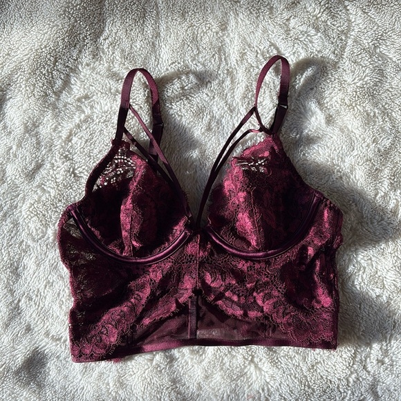 La Senza Burgundy Lace Bralette – XS | Sheer Mesh | Sexy Intimates | - Picture 1 of 4